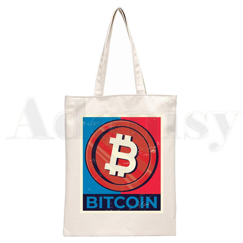 Crypto-Bolso de hombro con cadena de bloques de Bitcoin para mujer, bolsa de lona elegante, informal, para compras, criptomoneda, BTC