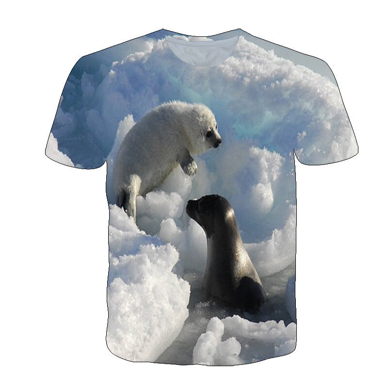 Camisetas de cuello redondo para niños y adultos, ropa a la moda con estampado de oso polar, bonita, de verano