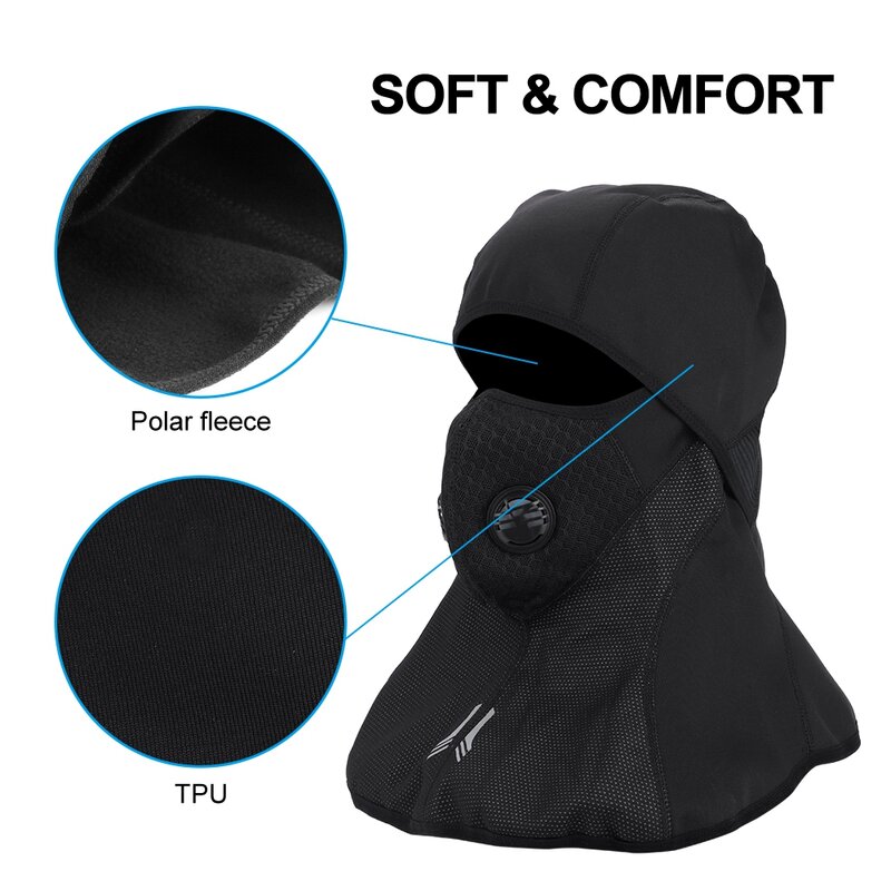 Men Women Winter Cycling Windproof Face Neck Mask Warm Head Cover Cold Weather Face Hood Face Protection Headgear Black