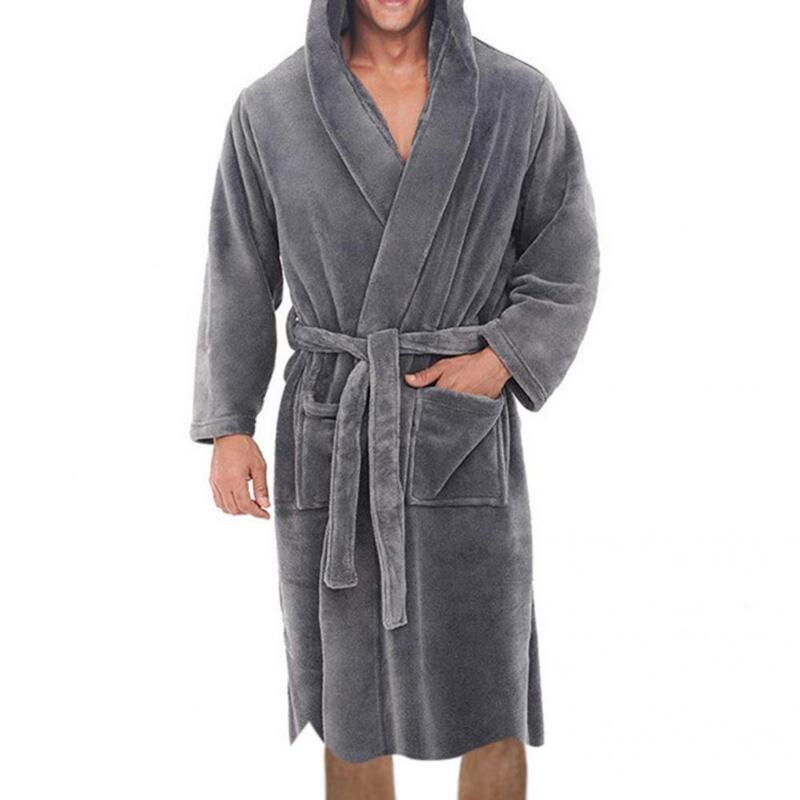 Roupão de banho chique leve solto com capuz bolsos quentes homens camisola casa roupas pijamas roupão de pelúcia roupão