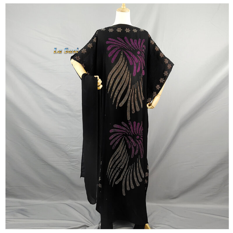 تصميم شرابات ملونة فساتين أفريقية للنساء عباية دبي الشاش رداء طويل الملابس القطنية الأفريقية الإسلامية حجم كبير LD429