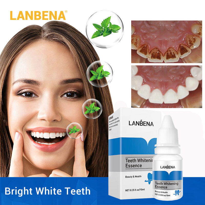LANBENA-esencia blanqueadora para los dientes, suero blanqueador con hisopos, líquido de limpieza para higiene Oral, elimina las manchas de placa