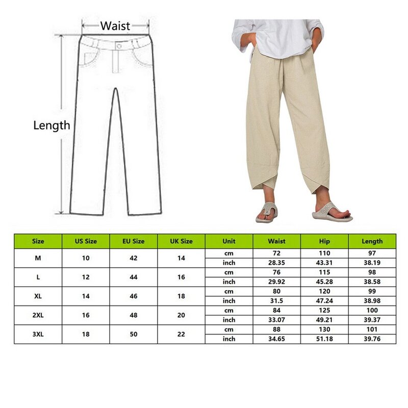 Kobiety jednokolorowe kieszenie nieregularne brzegi luźna przycięta spodnie bawełniane lniane spodnie z kieszeniami nieregularne brzegi luźne stylowe spodnie
