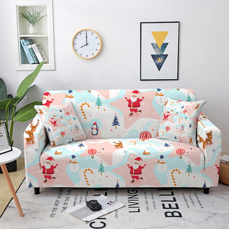 Stretch Sofa Cover 3 Seater Christmas Pattern Sofa Couch Cover Santa Claus Elastic Couch Cover for Sofas Sofa Protector