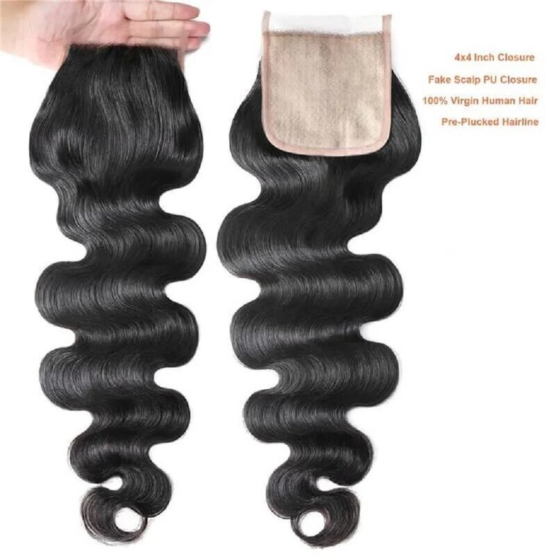 La onda del cuerpo 4x4 de la Base de seda Cierre de encaje completa máquina de cabello humano cierre sólo 20 pulgadas parte gratis el pelo del bebé para las mujeres negras