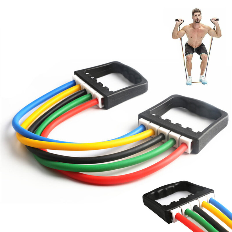 Cuerda de tracción de cinco tubos para Yoga, expansor de pecho deportivo, Goma elástica, cuerda de entrenamiento, bandas de resistencia de látex para ejercicio