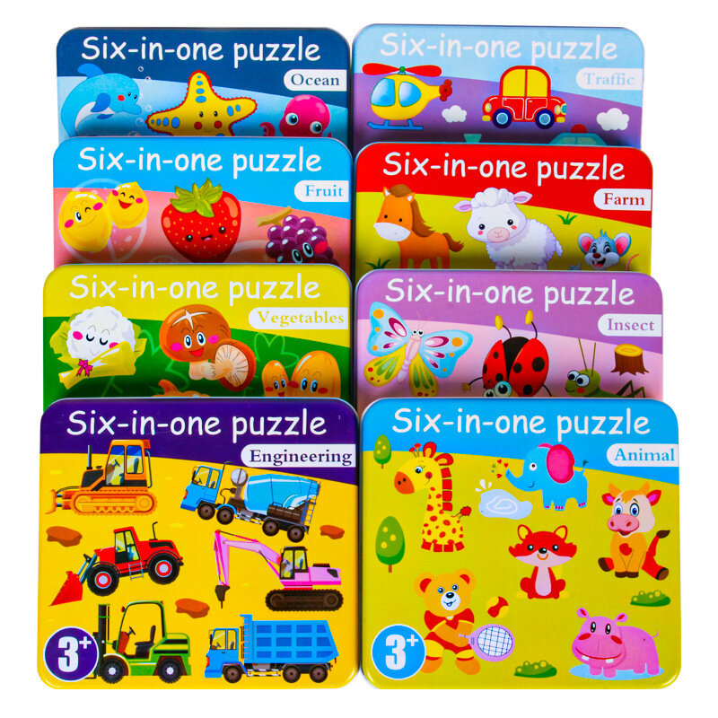 아기 교육 장난감 나무 만화 퍼즐 동물 교통 야채 과일 퍼즐 세트 어린이를위한 조기 학습 장난감 선물