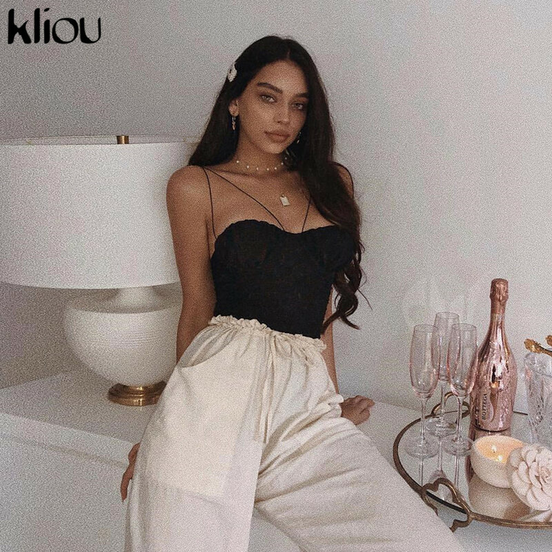 kliou Sexy sling tube top style tight bodysuit classic beach style triangle jumpsuit casual wild style Party Slim fit clothing
