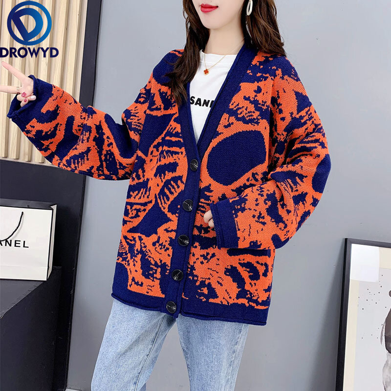 女性のための厚い冬のカーディガン,韓国スタイルのセーター,ゆったりとした気質,すべてのニット,シングルブレストのコート,2021