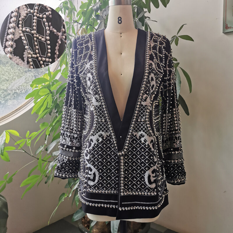 Płaszcz damski zroszony geometryczny 2021 jesienno-zimowa z długim rękawem dekolt w serek Vintage odzież damska płaszcze szyk Retro damskie płaszcze