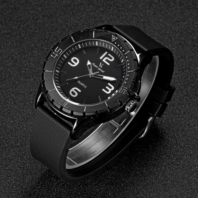 V6กีฬานาฬิกาสีดำคุณภาพสูง PU Band Quartz นาฬิกาผู้ชายแฟชั่น Casual นาฬิกาข้อมือของขวัญนาฬิกาผู้ชาย Montre Zegarek...