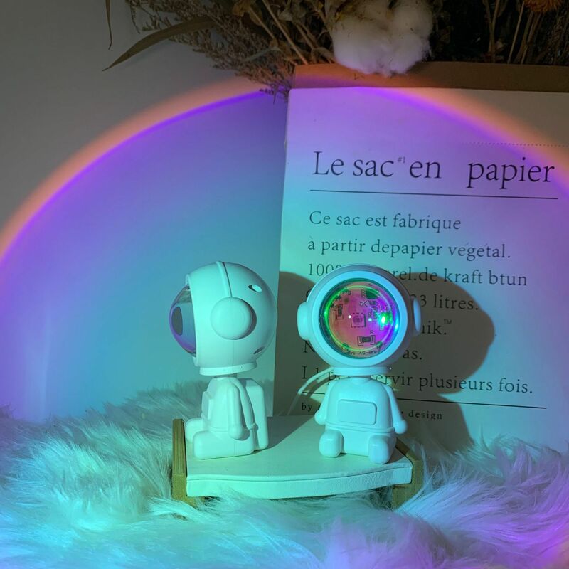 Thpensai robô pôr do sol luz, recarregável, arco-íris do astronauta projeção pôr do sol luz, quarto mini lâmpada de mesa, presente de natal,