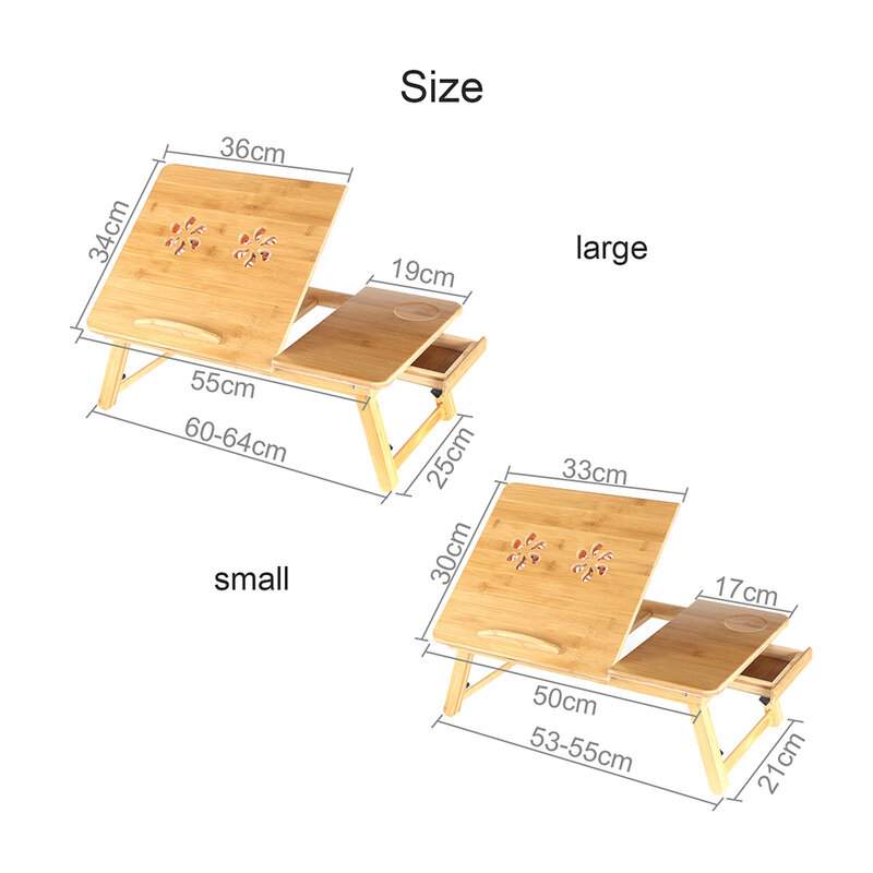 CellDeal – Table ajustable en bambou pour ordinateur portable, plateau de support de lit, petite Table de salon, Table basse