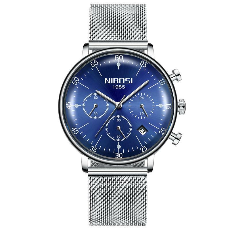 Nibosi relógio redondo hemisférico, relógio masculino de luxo estilo empresarial, vidro arqueado à prova d'água, resistente a arranhões, mascu