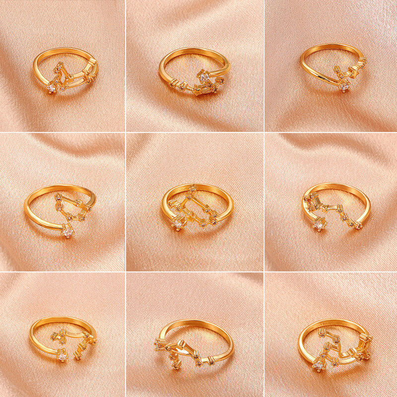 Simples coreano 12 constellation anel de jóias moda criativa cristal anéis para mulher jóias anel anel anel anel anel anel bague anillos presente aniversário