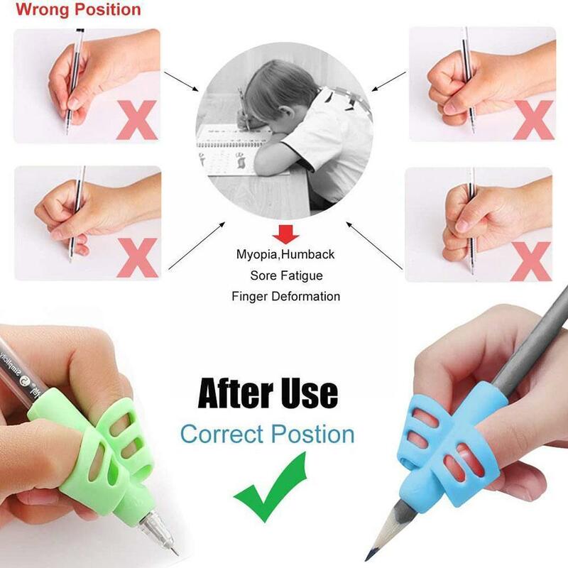 1 pçs dois dedo caneta titular silicone bebê aprendizagem escrita ferramenta dispositivo crianças papelaria caneta correção escrita m5k3