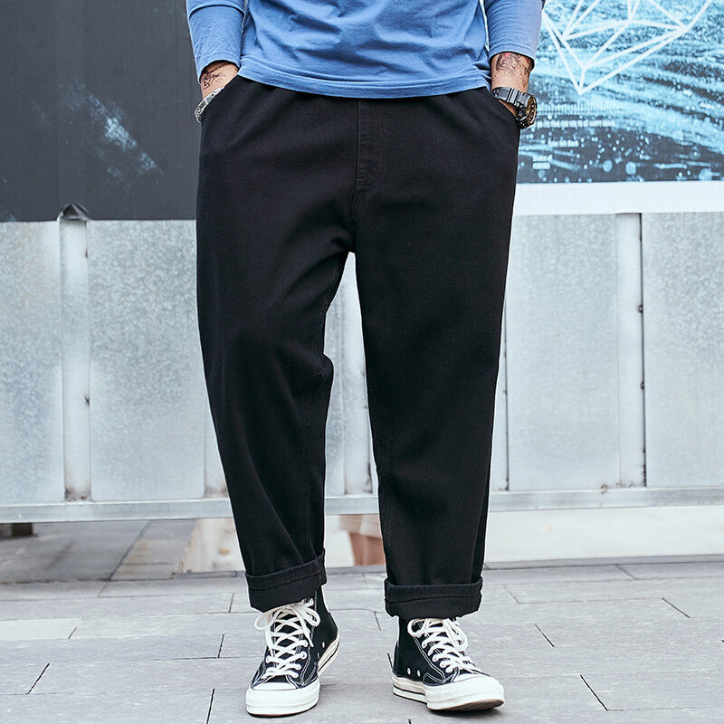 Oversize proste dżinsy męskie dorywczo luźny dżins spodnie główna ulica Hip Hop workowate spodnie solidne męskie duże rozmiary 28-48 Stretch