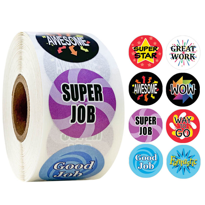 500pcs 8 different styles design reward sticker cartoon cute words'WOW''Awesome' school teacher student stationery sticker