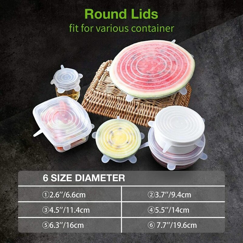 Silicone 6-Piece Flexible Lid Fresh Food Microwave and Refrigerator Sealing Lid Stretch Lid Can be Reused