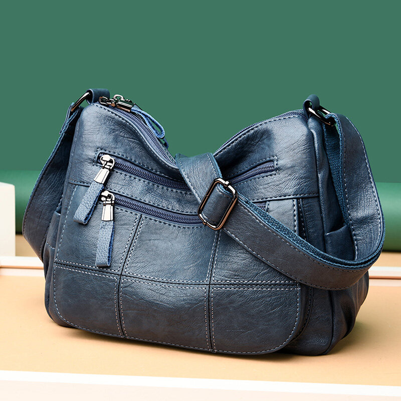 Lositti-女性用の滑らかな色の合成皮革バッグ,複数のジッパー付きのファッショナブルなショルダーバッグ,カジュアルなクロスボディバッグ2021