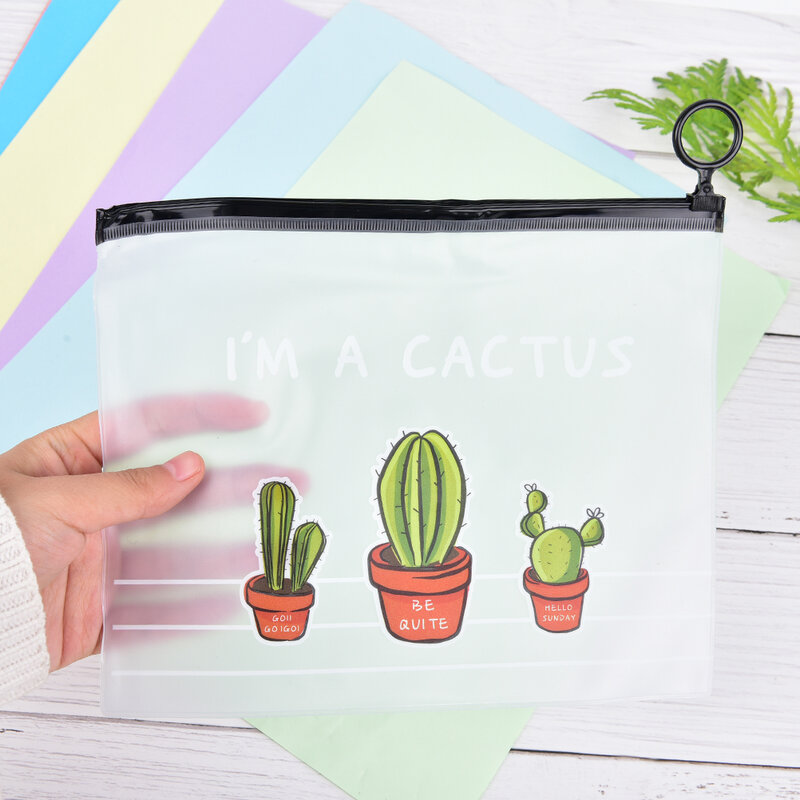 Bolsa de almacenamiento para documentos, carpeta transparente de PVC A5, con diseño de Cactus opaco pulido, bolsa de papelería, 1 unidad