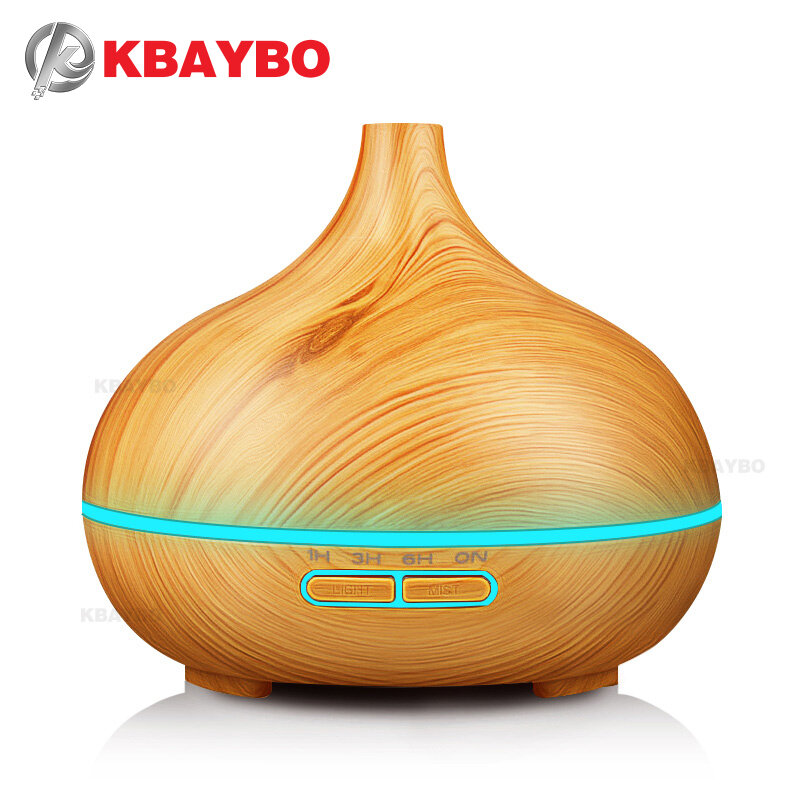 Kbaybo umidificador de ar, 300ml, difusor de óleo essencial, aromaterapia, grão de madeira, purificador de aroma, misturador, luz led para casa