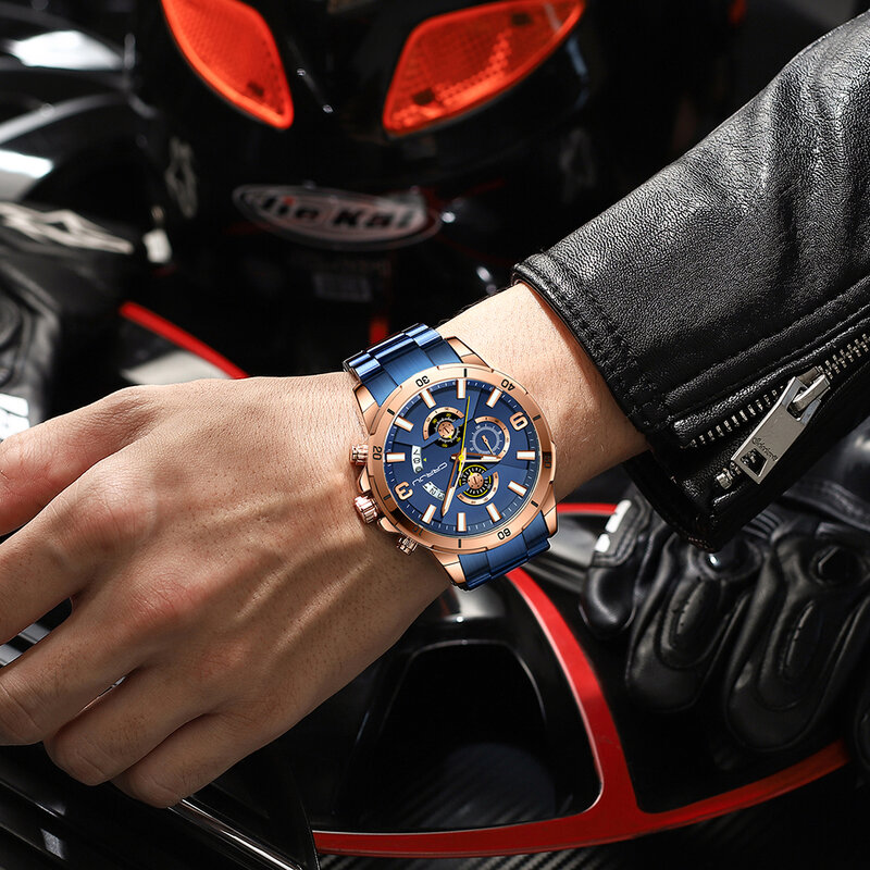CRRJU-reloj deportivo de lujo para hombre, cronógrafo de pulsera, de acero inoxidable, 316L, resistente al agua, de cuarzo