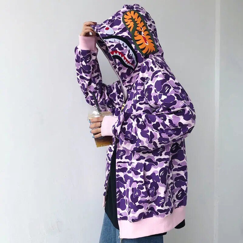 2021 Nieuwe Hoodies Winter Mode Camouflage Koppels Casual Vest Hooded Bape Shark Streetwear Mannen Vrouwen Jas Jas Hip Hop