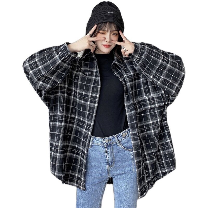 Real Shot Thickened Autumn and Winter New Korean Style Retro Plaid