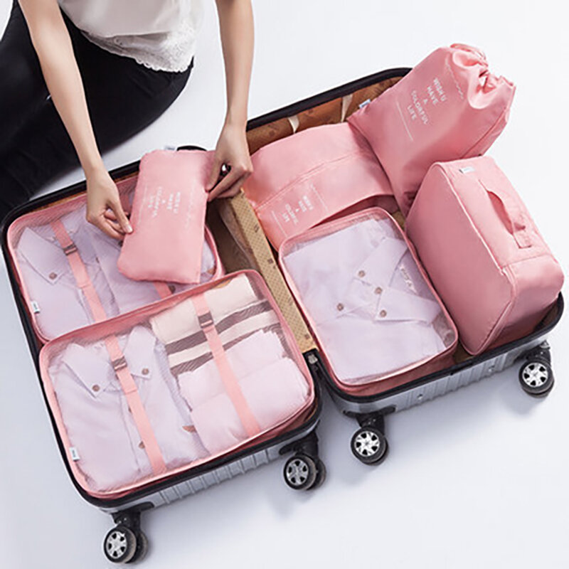 Organizador de viagem para bagagem, 7 tamanhos, armazenamento de roupas, sacolas impermeáveis, bolsa de malha em embalagem, acessórios de viagem
