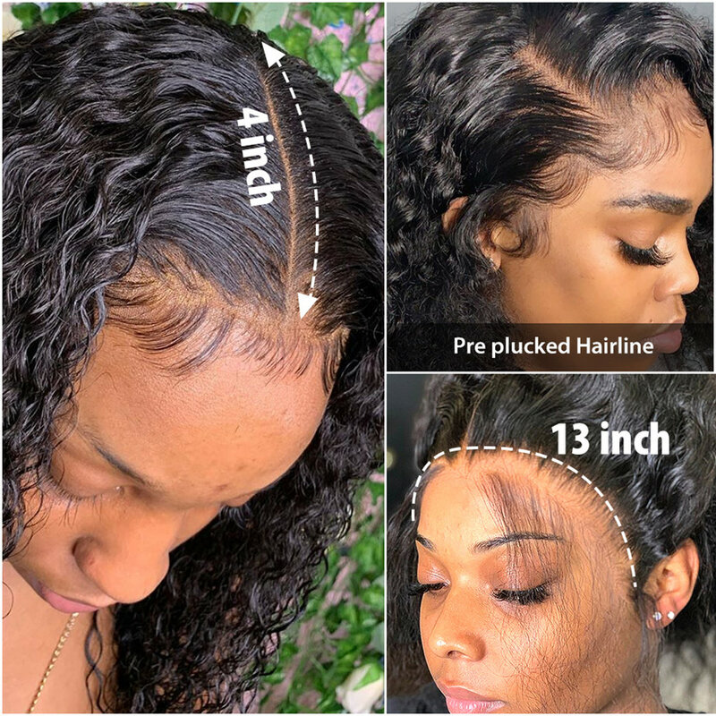 30 polegadas profundamente encaracolado frente do laço perucas de cabelo humano para preto mulher pré arrancado peruca frontal da onda profunda brasileira 13x4