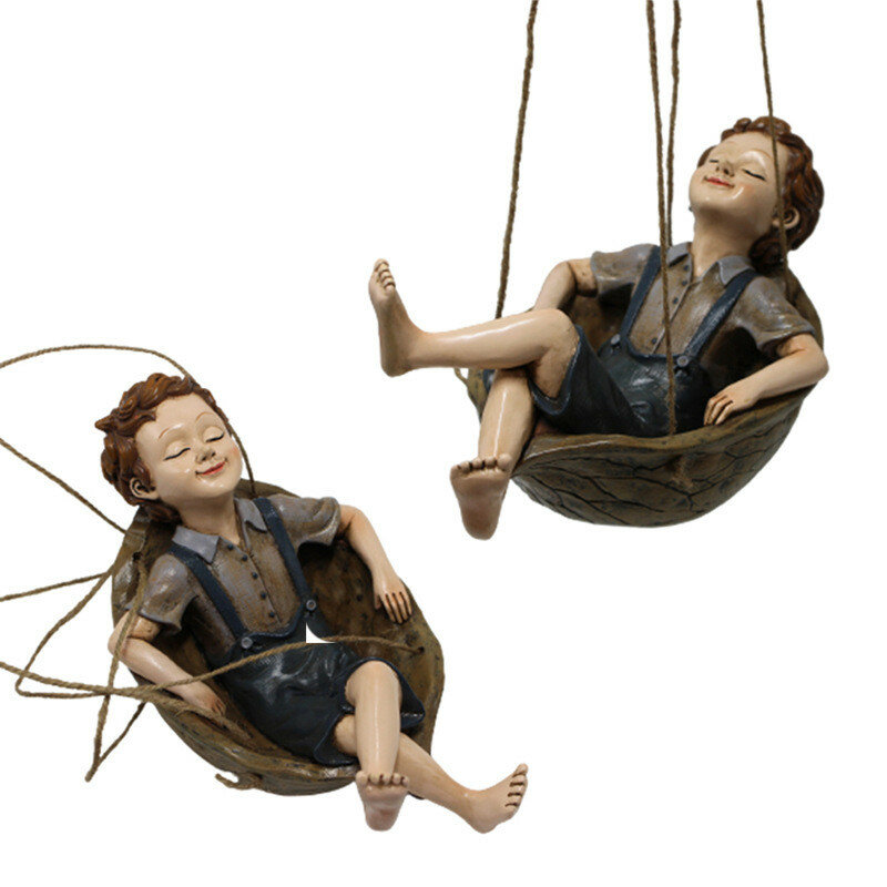Creative Forest Swing แขวนต้นไม้ Boy ตกแต่งจี้ Swing รูปปั้นในร่มกลางแจ้งเรซิ่นเครื่องประดับตกแต่งบ้านสวน