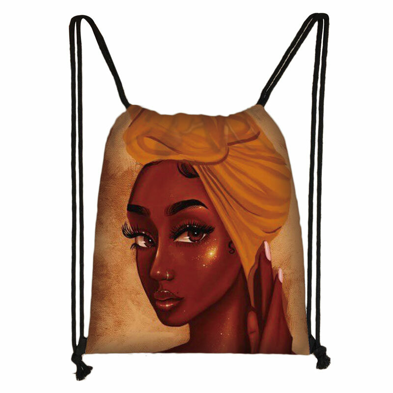 Mochila afro feminina, bolsa de lona para armazenamento das mulheres e adolescentes, cordão para viagens