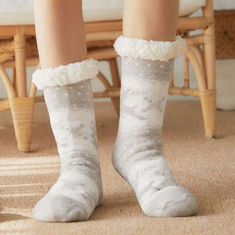 Nuovi calzini natalizi femminili calzini da pavimento in alce di cartone animato calzini antiscivolo in velluto più calzini in peluche tappeto per adulti sonno soffice caldo Ve A0g4