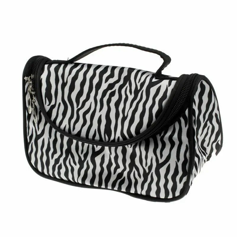 Bolsa de maquiagem zebra grande, estojo de cosméticos, alça, organizador de viagem, bolsa de armazenamento para mulheres