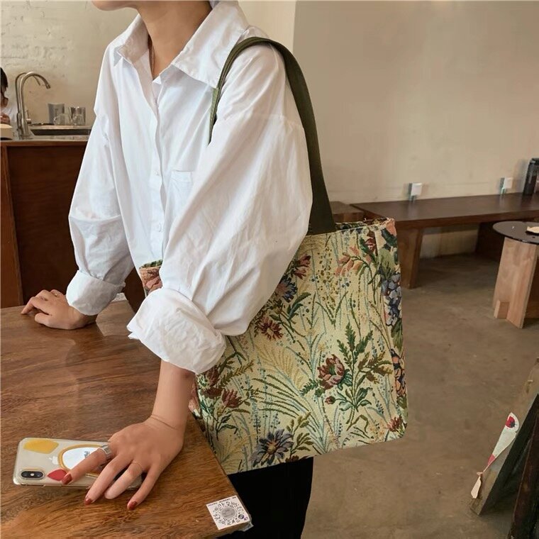 OneMore-Bolso de hombro de gran capacidad para mujer, bolsa de hombro a la moda, sencillo, bordado, de lona, 2021