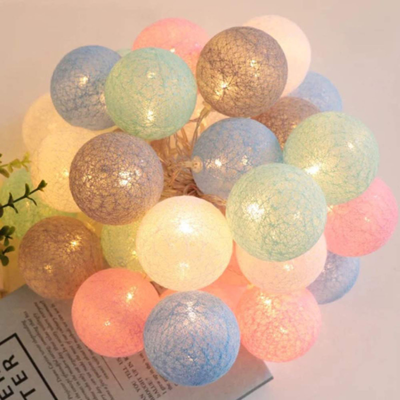 Fairy Light Cotton Ball String Light Battery Operated Colorful Garland Led Lights for Home Wedding Christmas Party Outdoor Decor
