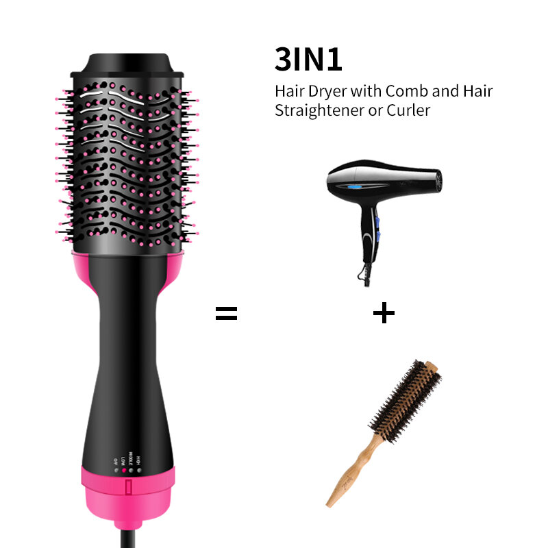 Um passo secador de cabelo elétrico escova de ar quente multifuncional negativo secador de escova gerador íon negativo alisador cabelo curler