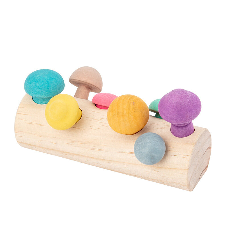 Wooden Rainbow Blocks Mushroom Picking Game Montessori Educational Wooden Baby Toys Developmental Shape Matching Assembly Toy