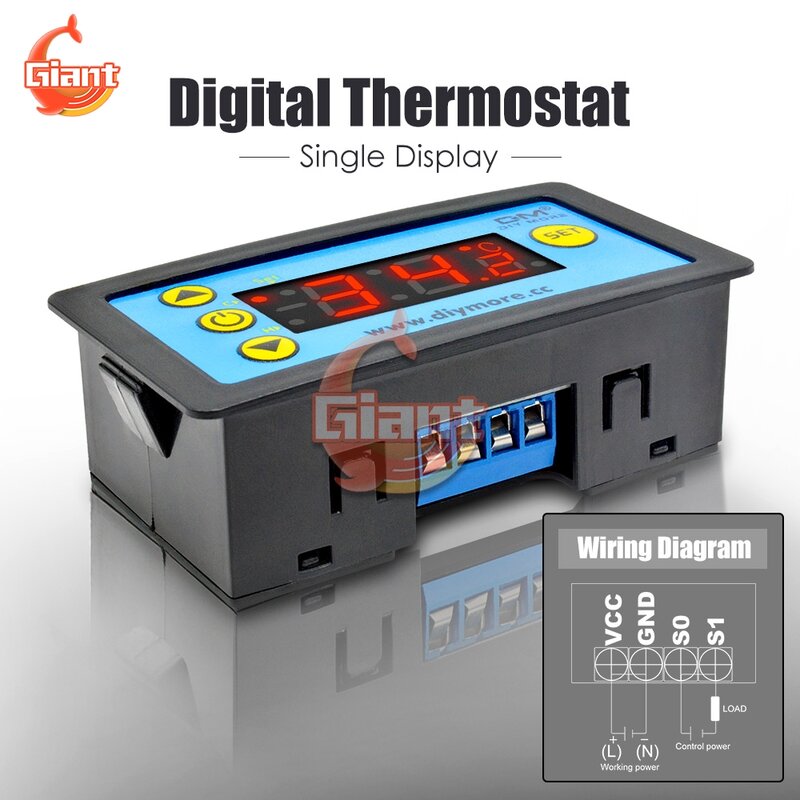 Termostato digital w3231, interruptor de controle de temperatura de 12v e 24v ac 110v e 220v com display led único