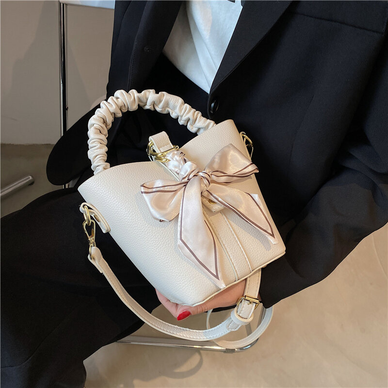 Bolsas de couro feminina designer feminino vintage balde sacos sac senhora simples crossbody sacos com fita feminina bolsa de ombro casual