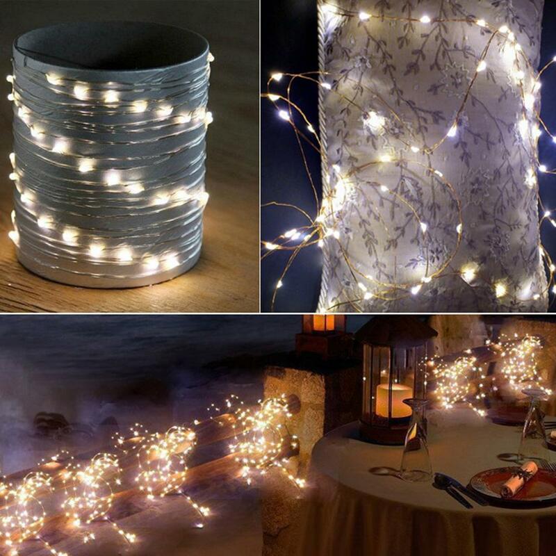 LED سلسلة ضوء الفضة سلك الجنية الدافئة الأبيض جارلاند المنزل عيد الميلاد حفل زفاف الديكور مدعوم من بطارية الخليط USB 10 متر