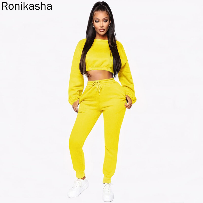 Ronikasha 2ชิ้นชุดผู้หญิงฤดูใบไม้ร่วง Tracksuit Pullover Crop Top และกระโปรงชุดผู้หญิงเสื้อผ้าขายส่ง