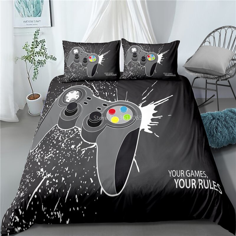 Black Gamer Gamepad 3d Bedding Set Printed Duvet Cover Set with Pillowcase Twin Full Queen King Bed Linen Comforter Cover Sets