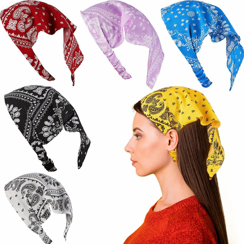 แฟชั่นฤดูร้อนดอกไม้พิมพ์ผ้าพันคอสามเหลี่ยม Vintage Bandanas Hairband แถบคาดศีรษะ Headwrap อุปกรณ์เครื่องแต่งกา...