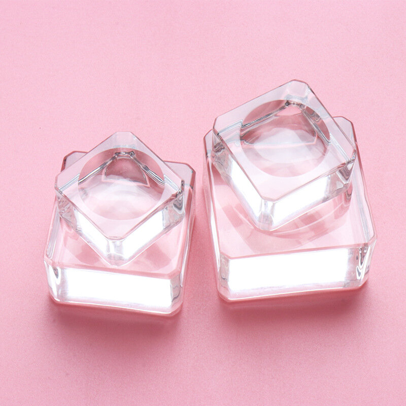 1Pc Vierkante Crystal Glas Pakking Valse Wimper Stand Lijm Pad Standhouder Herbruikbare Wimpers Lijm Houder Pakking Tool 4 size
