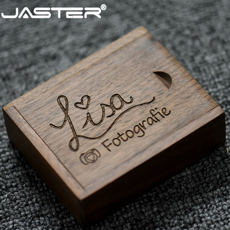 Jaster pendrive de madeira, coração, usb + caixa de presente, flash drive usb 2.0, 4gb, 8gb, 16gb, 32gb, 64gb (logotipo personalizado grátis), fotografia, casamento