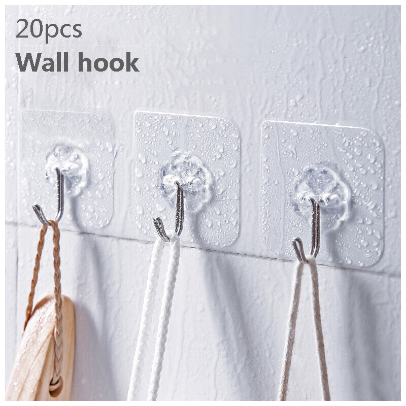 20Pcs 6x6cm Door Wall Hangers Hooks Suction Transparent Strong Self Adhesive Heavy Load Rack Cup Sucker for Kitchen Bathroom
