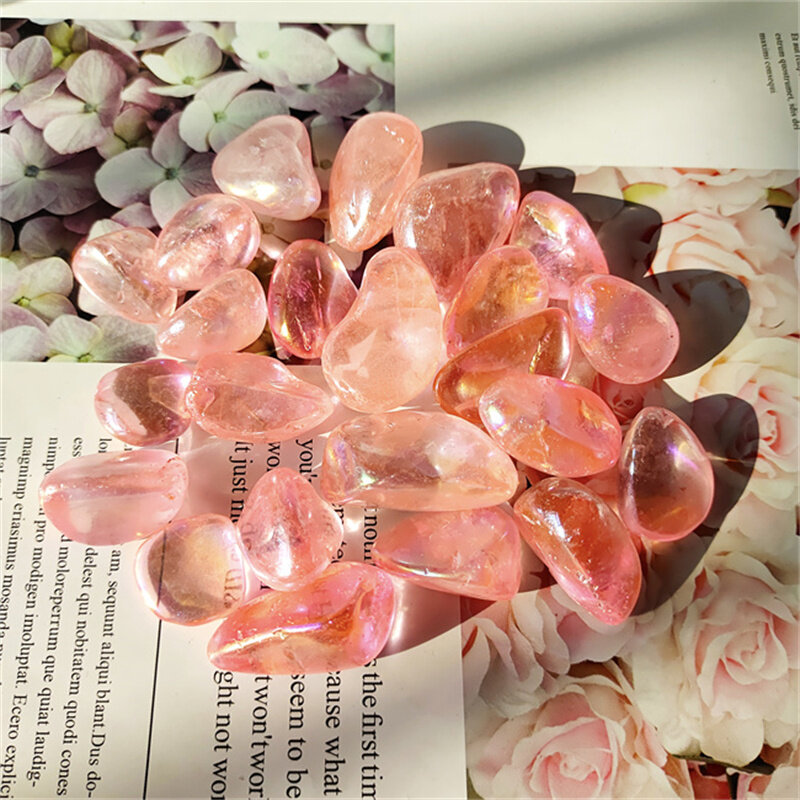 Preço de atacado anjo aura claro quartzo cai colorido cura cristal pequenas palmas rosa pedra caída para decoração