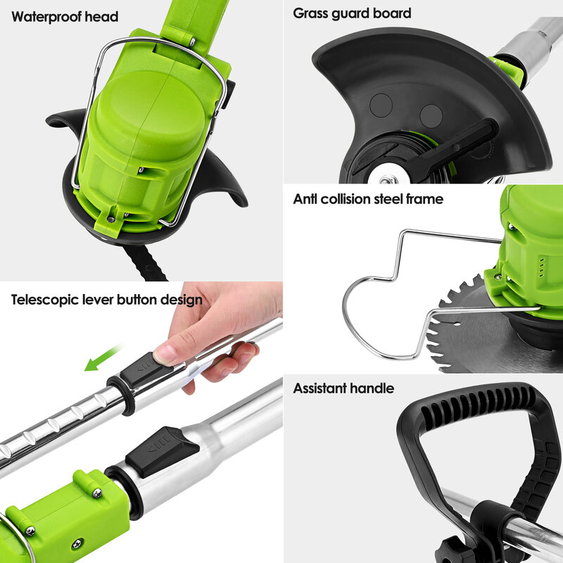 24V Electric Lawn Mower Cordless Grass Trimmer Auto Release String Cutter 3000mAh Li-ion Battery Garden Tools Trimming Machine